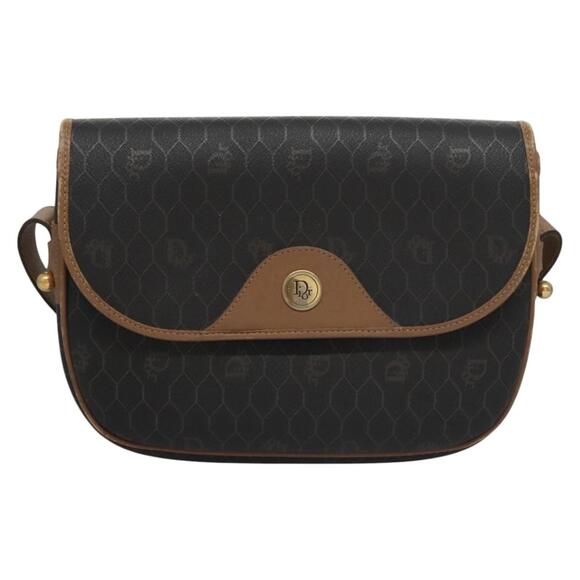 DIOR Honeycomb Canvas Shoulder Bag Pvc Leather Black